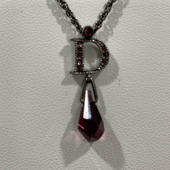 Christian Dior Gunmetal Necklace with Glass Purple Stone (104604) - Picture 2 of 4